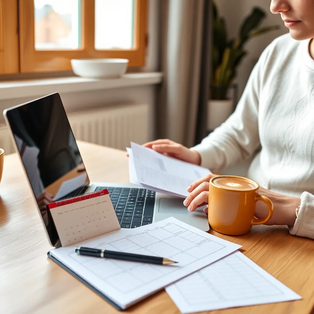 Een persoon die wekelijks budget plant op tablet