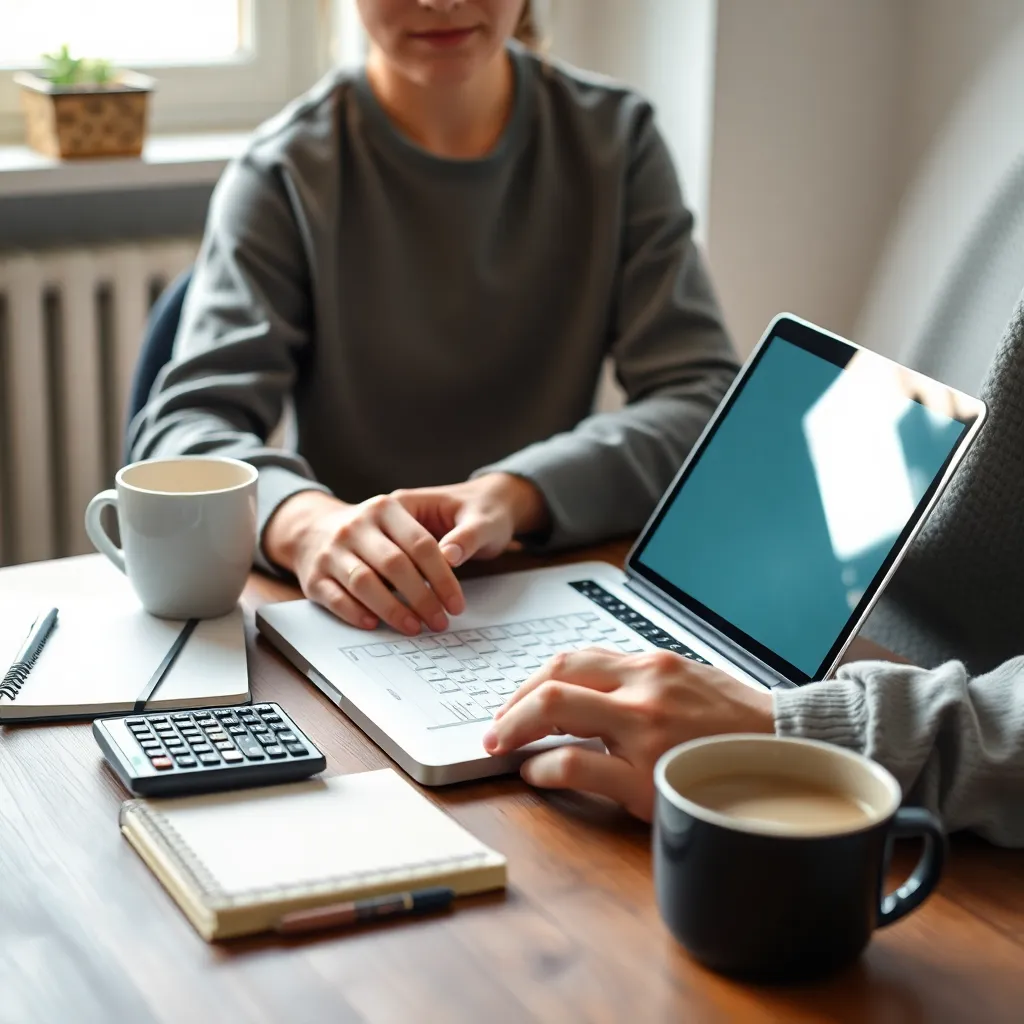 Persoon die wekelijkse uitgaven bijhoudt op laptop
